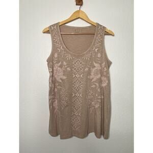 Caite Dil Embroidered Beige Tank Top Size Small Boho Casual